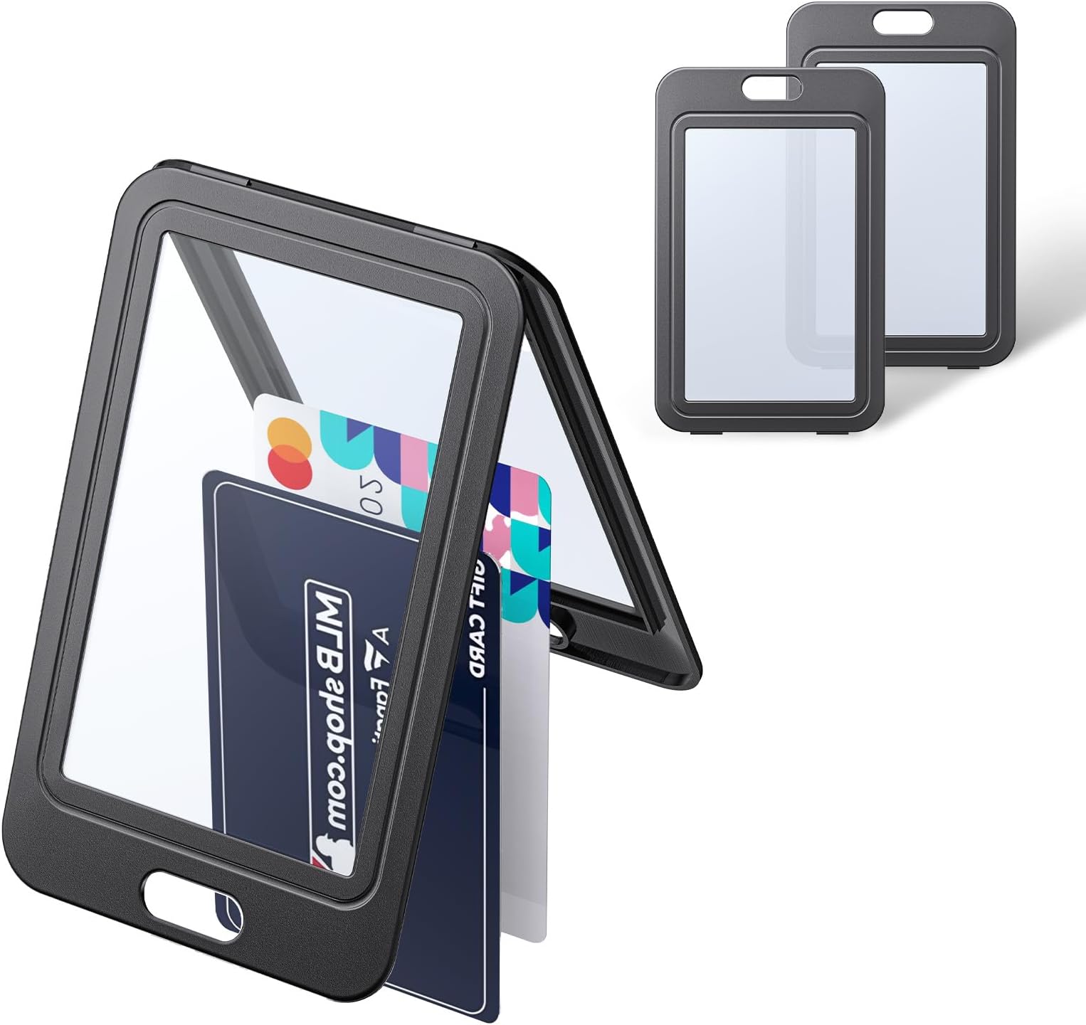 Uniclife 3 Pack ID Badge Holders with Double Sided Windows, Black Vertical Hard Plastic Case for Office, School, Credit Cards, Proximity Credit Cards,