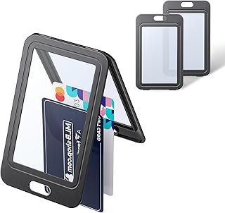 3 Pack ID Badge Holder with Double-Sided Windows Vertical Hard Plastic Case Black Card Protector Pouch for Office School ID Credit Cards Proximity Key Cards Driver’s Licenses and Passes