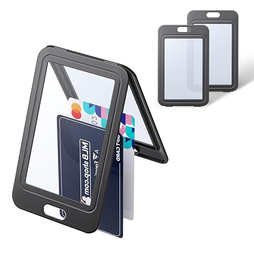 Uniclife 3 Pack Vertical Badge Holders for Office School IDs | Hard plastic vertical holder with double-sided clear windows protects IDs, credit cards and proximity key cards.