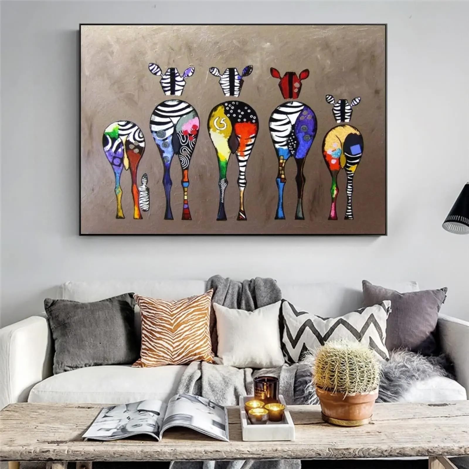 Cuadros abstractos de cebra en lienzo para pared, carteles y grabados de animales africanos para decoración de pared de sala de estar moderna, 50x75cm(20x30 pulgadas), marco interior