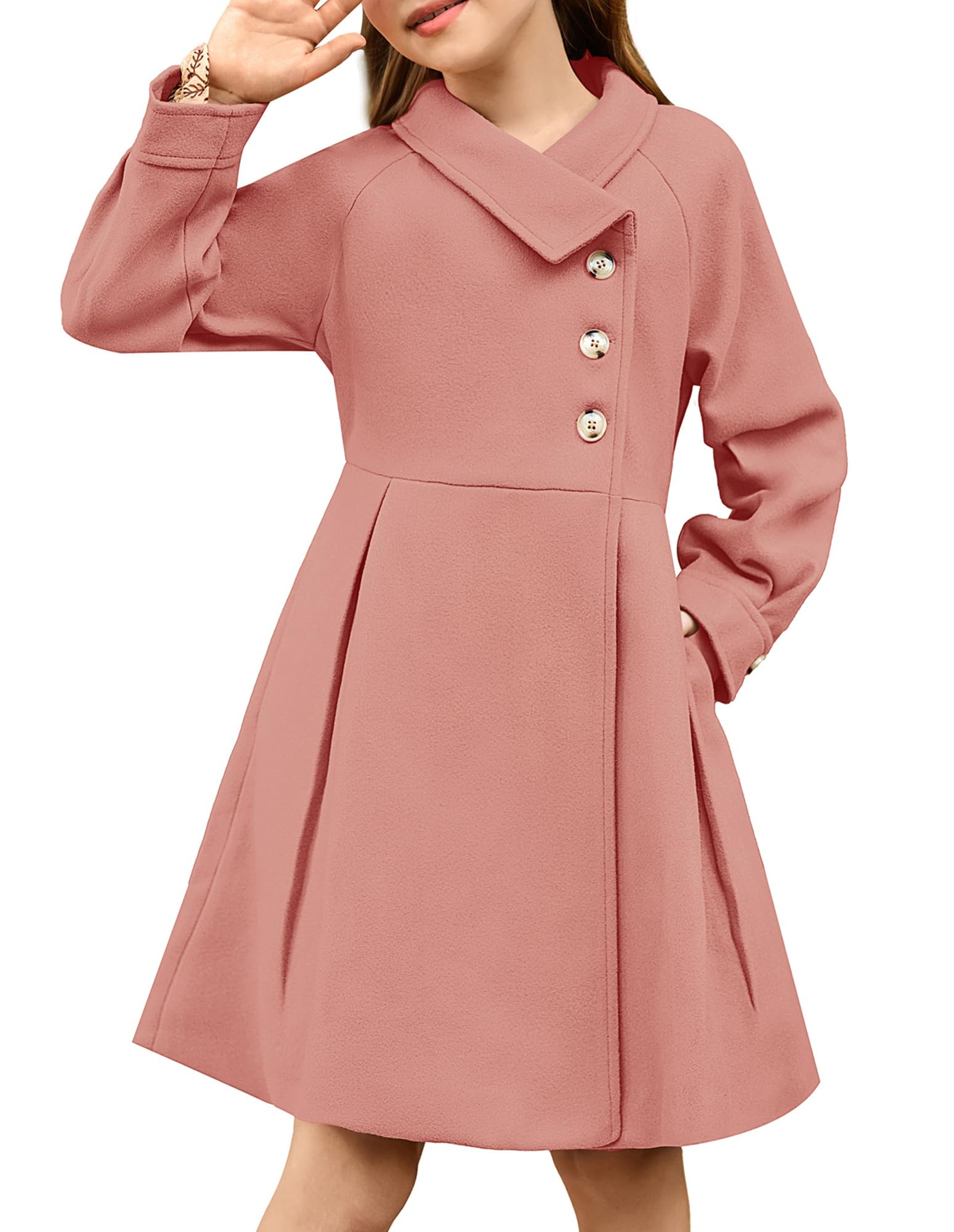 GRACE KARIN Girls Peacoat Dress Coat Wool Lapel Jacket Fall Winter Outfit