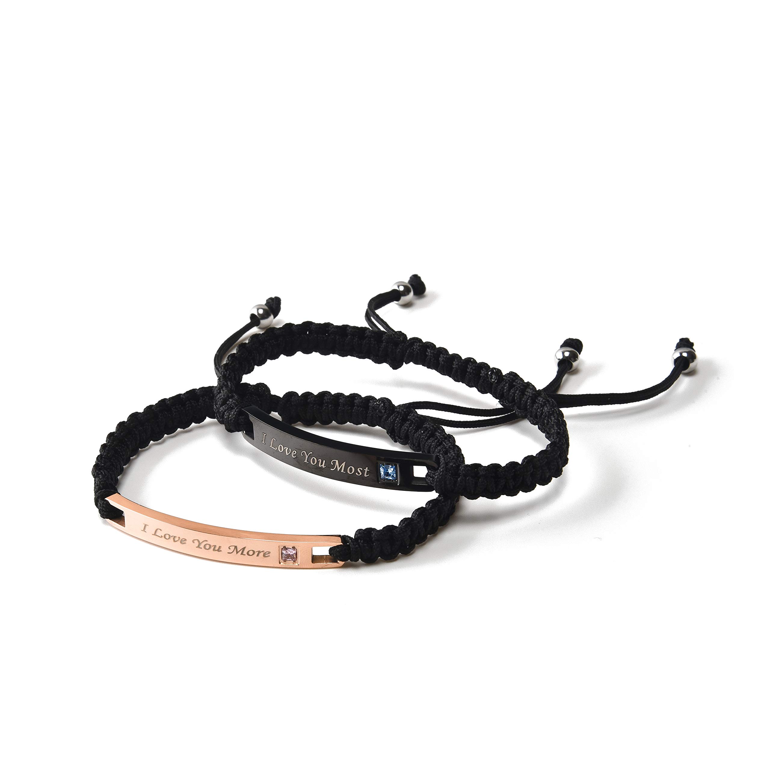 ULATREECouples Bracelets Personalized Magnetic Bracelets for Couples Customize His and Hers Personalized Handmade Rope Braided Define Gifts for His and Hers Bracelets, Stainless Steel Silver