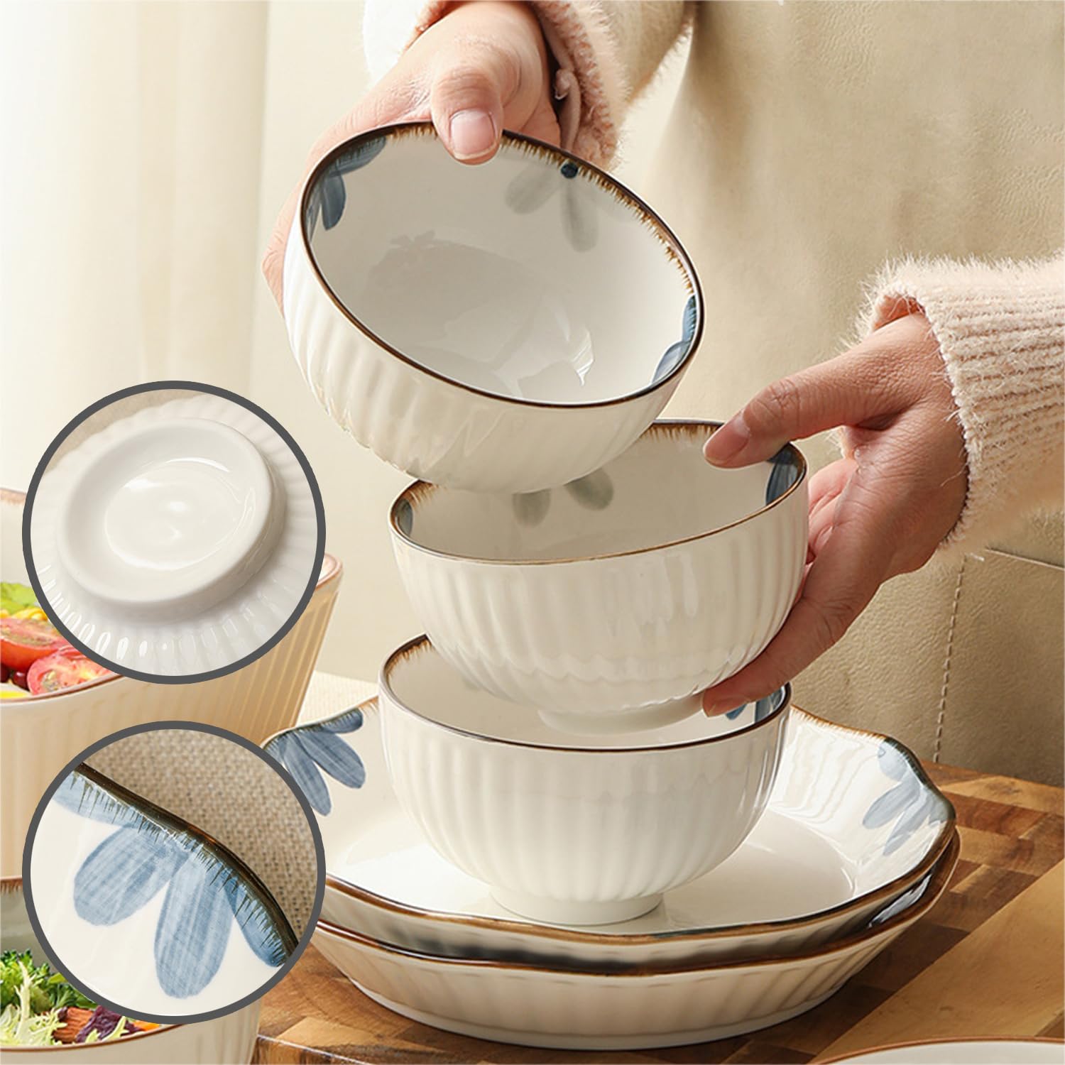 Großes Müslischüssel-Set, 350 ml, Suppenschüsseln, mikrowellengeeignet, Reisschalen, Frühstücksschalen, Keramik-Müslischalen (Weiß, 4 Stück)