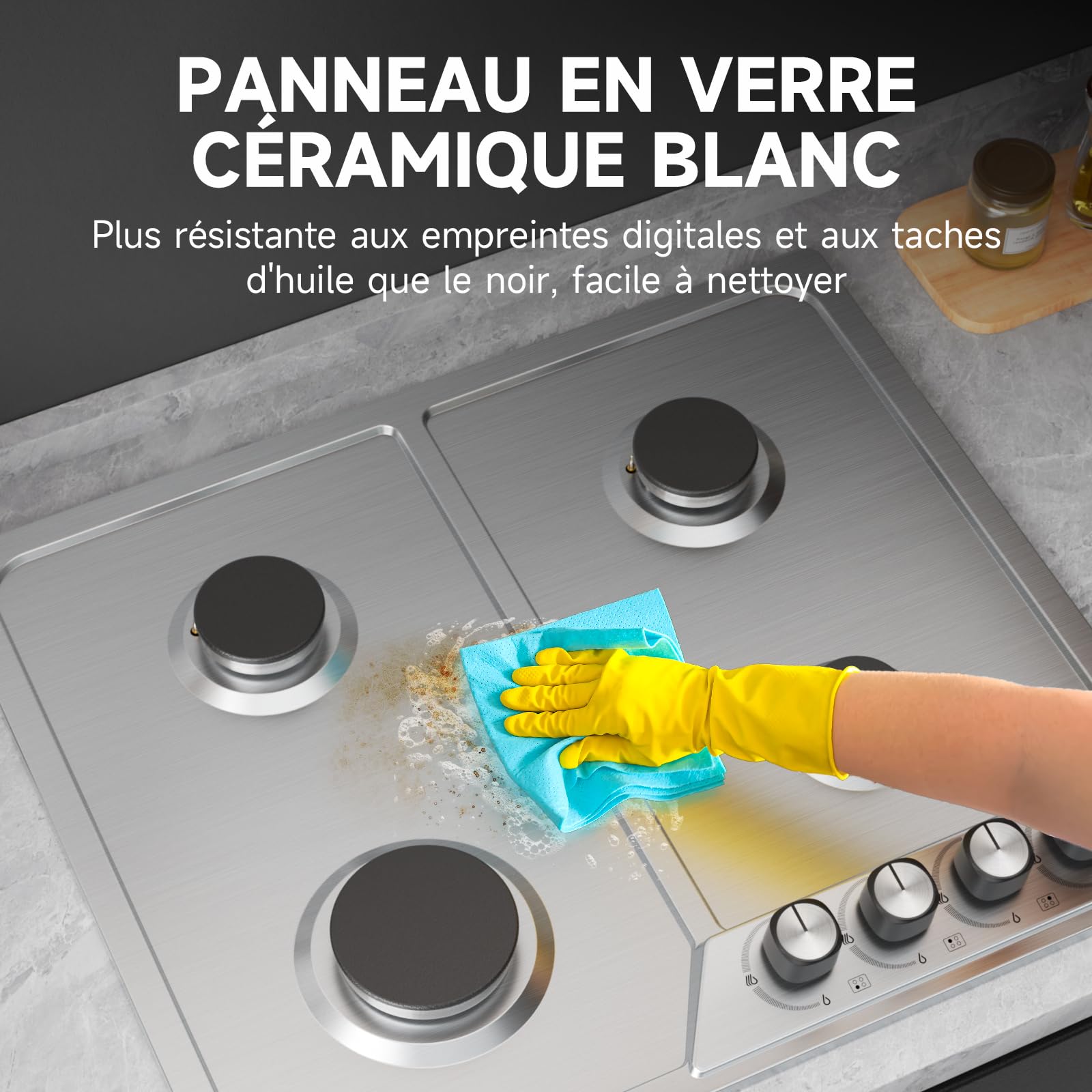 IsEasy Piano Cottura a Gas 4 Fuochi Incasso in Acciaio Inox, 60cm con Bruciatore da 7.2 kW, Sicurezza Termocoppia, Alimentazione Metano/GPL