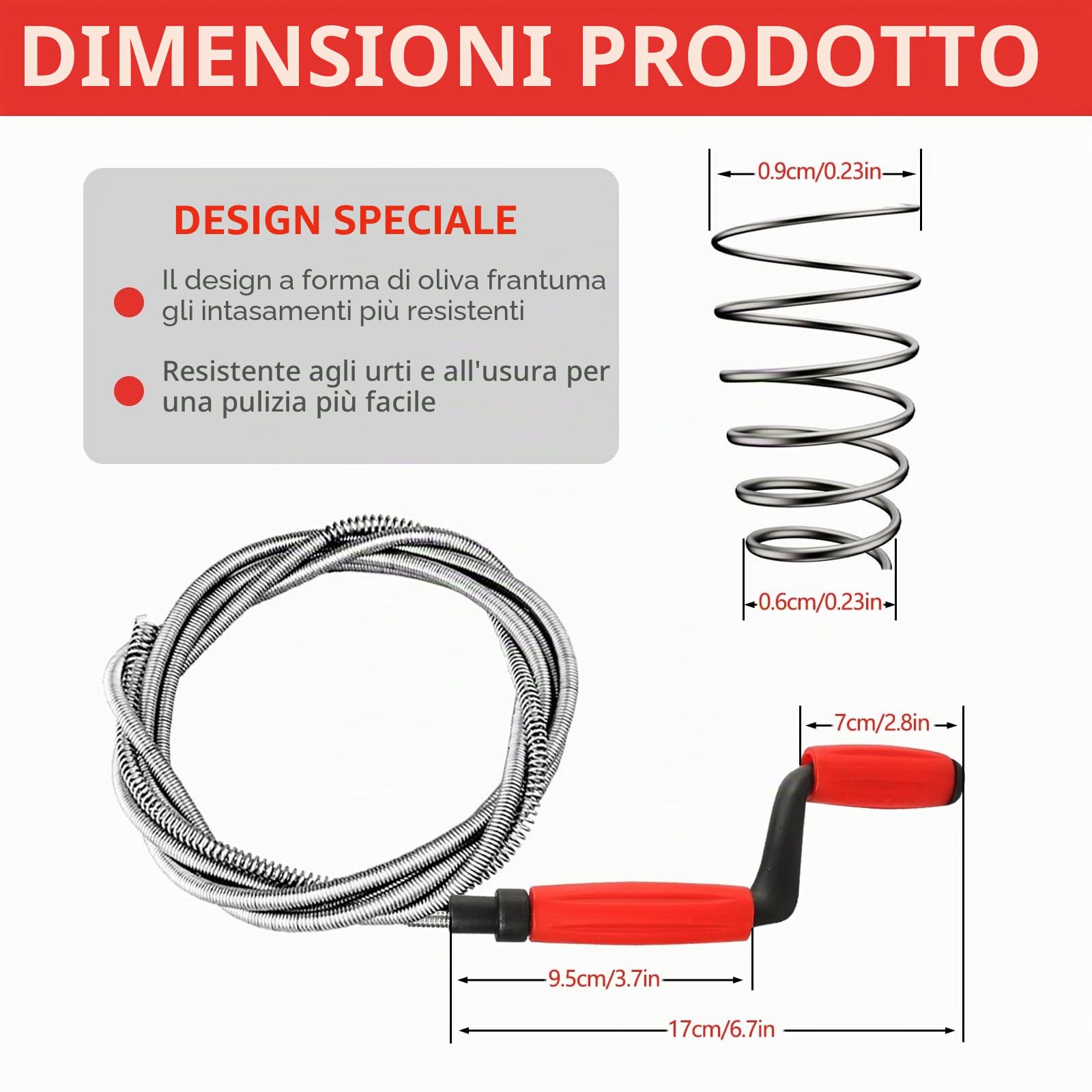 Sonda Sturatubi, Stura Lavandini E Scarichi 2,4 M X 6 MM, Fai Da Te,Molla Sturatubi,Scarico Lavandino Cucina,Scarico Lavandino Bagno,Per Blocchi Ostinati,Per La Pulizia Dei Tubi