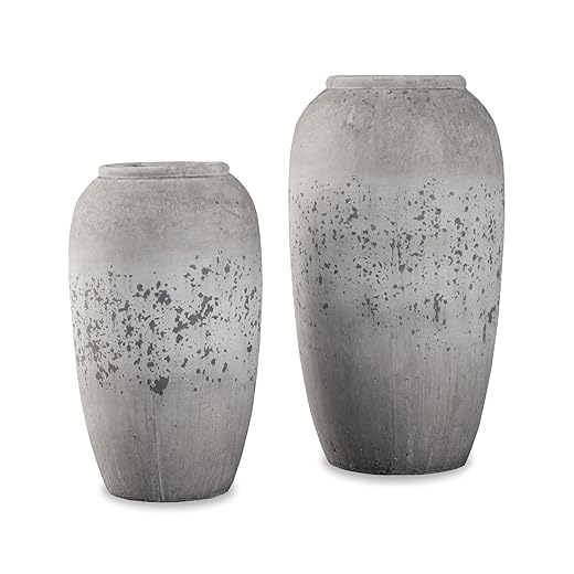 Signature Design by Ashley Dimitra Painted Ceramic 2 Piece Decorative Vase Set, Light Gray