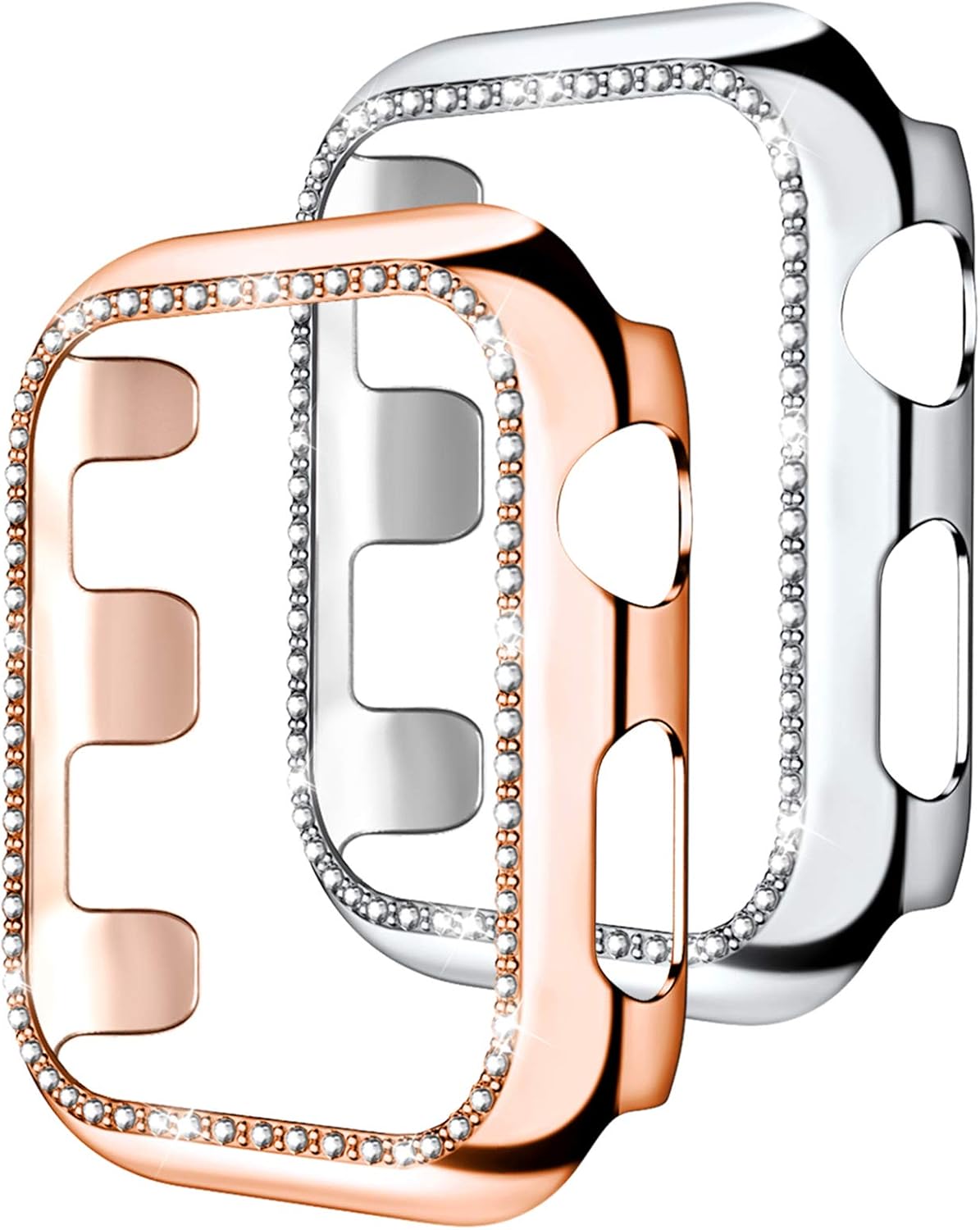 Mastten 2-Pack Case Cover Compatible with Apple Watch 38mm, Bling Diamond Bordered Protector Compatible with Series 3 2 1, Rose Gold+Silver