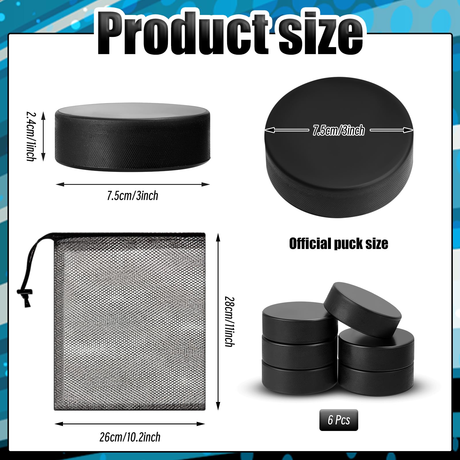 Liliful 6 Pcs Sport Foam Ice Hockey Pucks 3 in for Practicing and Classic Training with Mesh Bag Indoor Use Lightweight Hockey Supplies for Adult, Safe Official Regulation Size (Black)