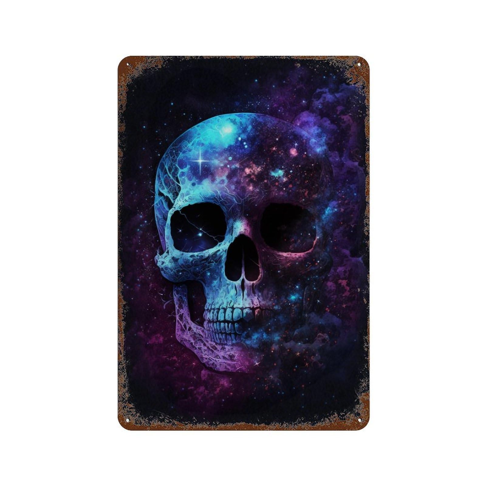 Galactic Skull Art Print 11.8"x7.9" Vintage Rust Metal Sign, Shabby Chic Decor for Cafe, Home Bar And Lounge Decor