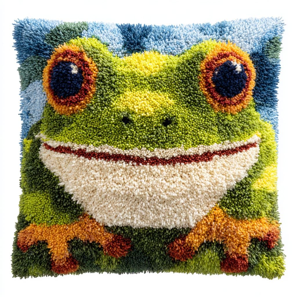 Taxpy DIY Rug Pillow Cover Latch Hook Cushion Kits, Animal Frog Needlework Pillow Cover Sofa Cushion Rug Making Kits,17x17inch