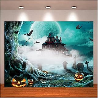 Halloween Photo Backdrop Watercolor Pumpkin Pumpkin Scary Graveyard Castle Night Full Moon Photography Background Halloween Festival Banner Children Adults Portrait Photo Studio Props 7x5ft