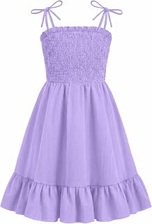 Arshiner Girls Summer Dress Tween Spaghetti Strap Smocked Casual Beach Sundress with Pockets 6-14Y