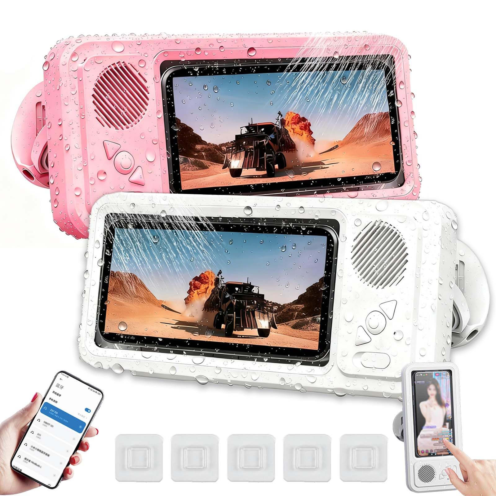 Support de téléphone Aqua Play avec enceinte Bluetooth pour douche et miroir de salle de bain 2PCS