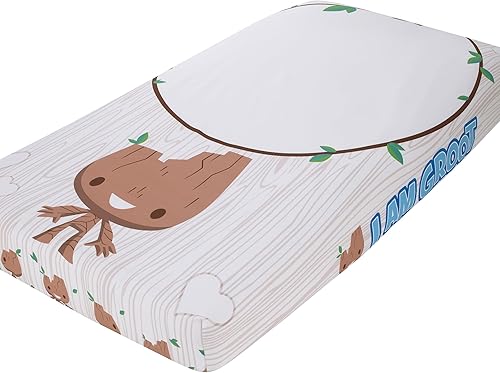 Marvel Guardians of The Galaxy - Sábana bajera ajustable para cuna de bebé, color blanco, bronceado, azul y verde, I Am Groot Photo Op disponible en Yaxa Colombia