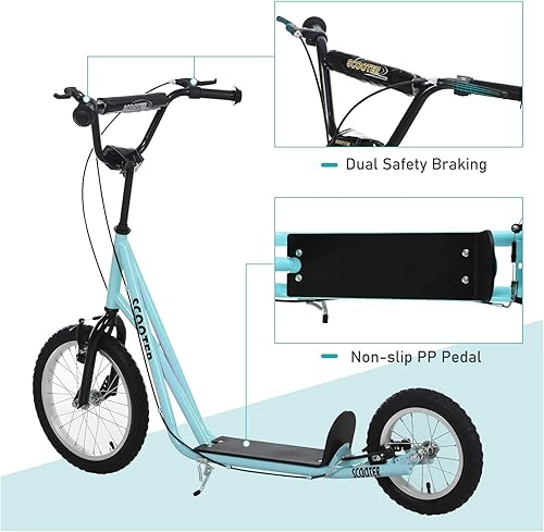 Vista 13 de Aosom Patinete para jóvenes, patinete para adolescentes, manillar ajustable, juguete para niños de 5 años o más, con ruedas inflables delanteras