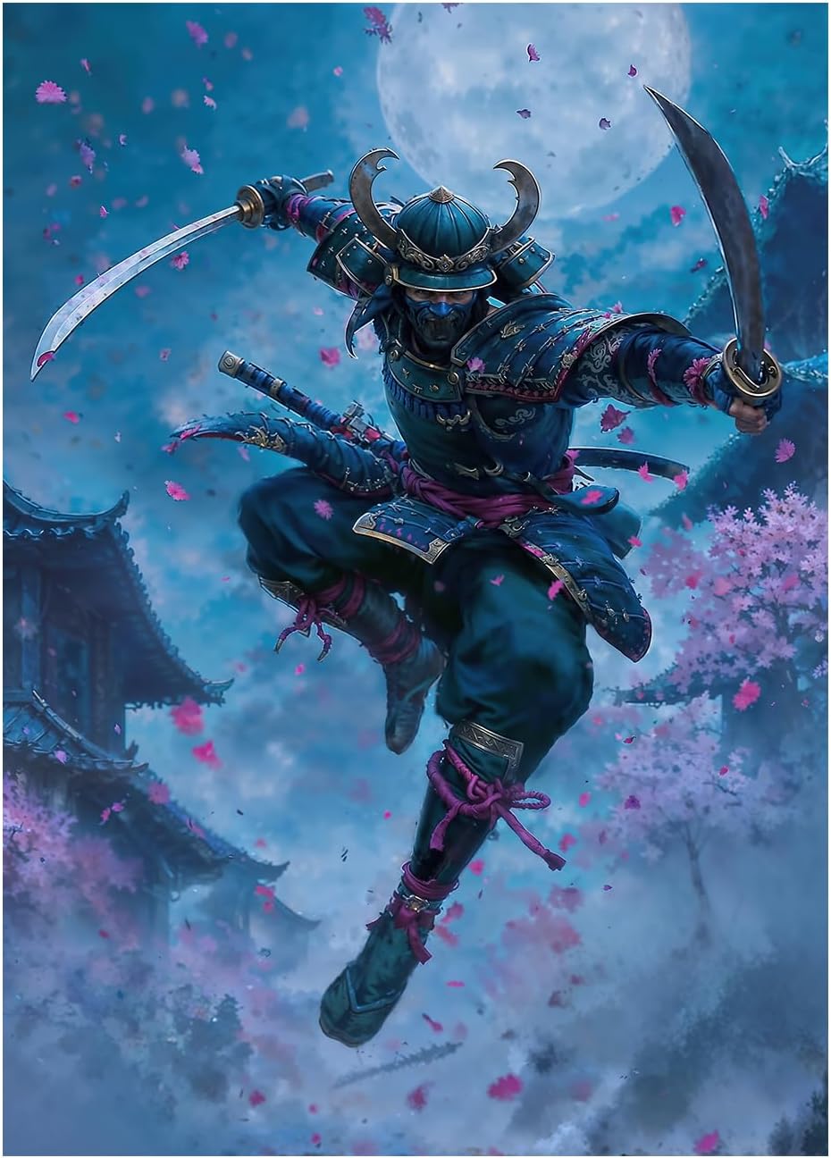 Katomula 100 MTG Card Sleeves with 100 Inner Sleeve, Textured Back Art Sleeves, Fit Standard Size Cards- Ninja Samurai