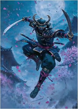 Katomula 100 MTG Card Sleeves with 100 Inner Sleeve, Textured Back Art Sleeves, Fit Standard Size Cards- Ninja Samurai