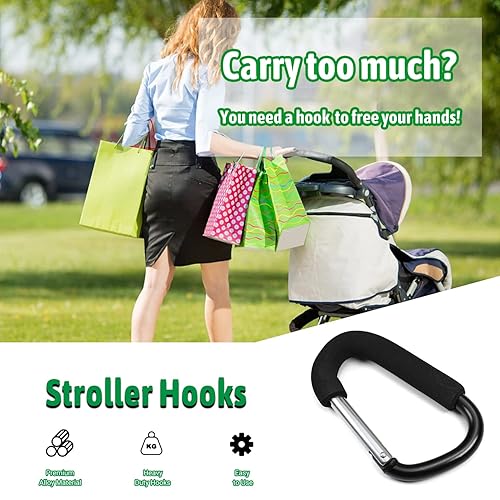 Miniatura 9 de Yinpecly Ganchos para cochecito, ganchos grandes de 5.51 pulgadas de longitud para mamá, práctico organizador de ganchos para bolsa, clips para