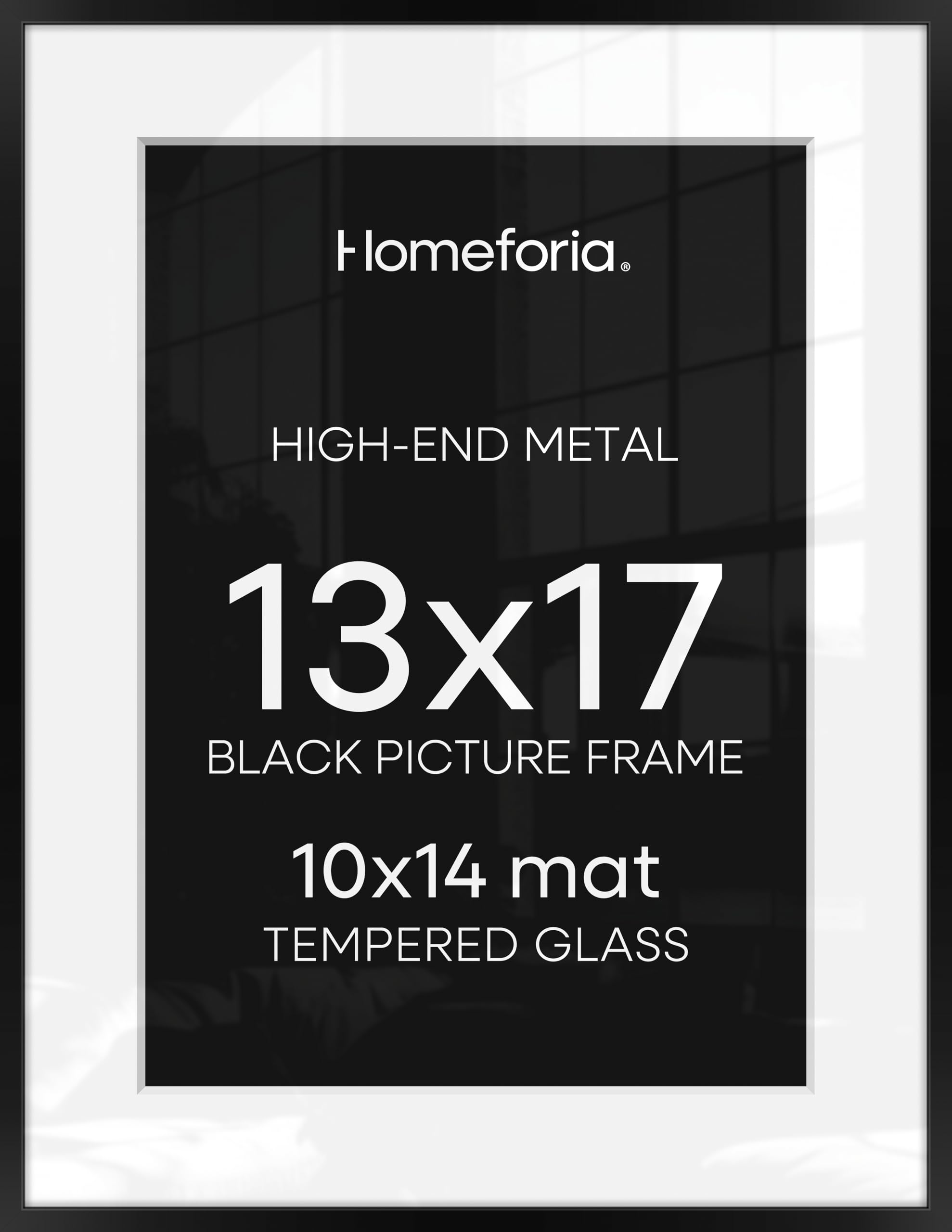 Homeforia 13x17 Black Picture Frame, High-End Metal, 10x14 Mat, Glass | High End Aluminum, Tempered Glass, Acid-Free 10x14 Removable Mat, 13x17 in Edge-to-Edge Display 17x13, Wall Kit, Set Of 2