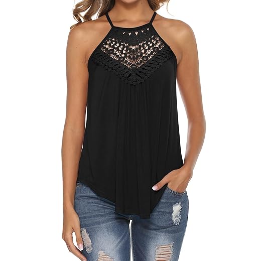 Bluetime Halter Tops for Women Sexy Sleeveless Lace Crochet Dressy Flowy Tank Top Cute Summer Shirts