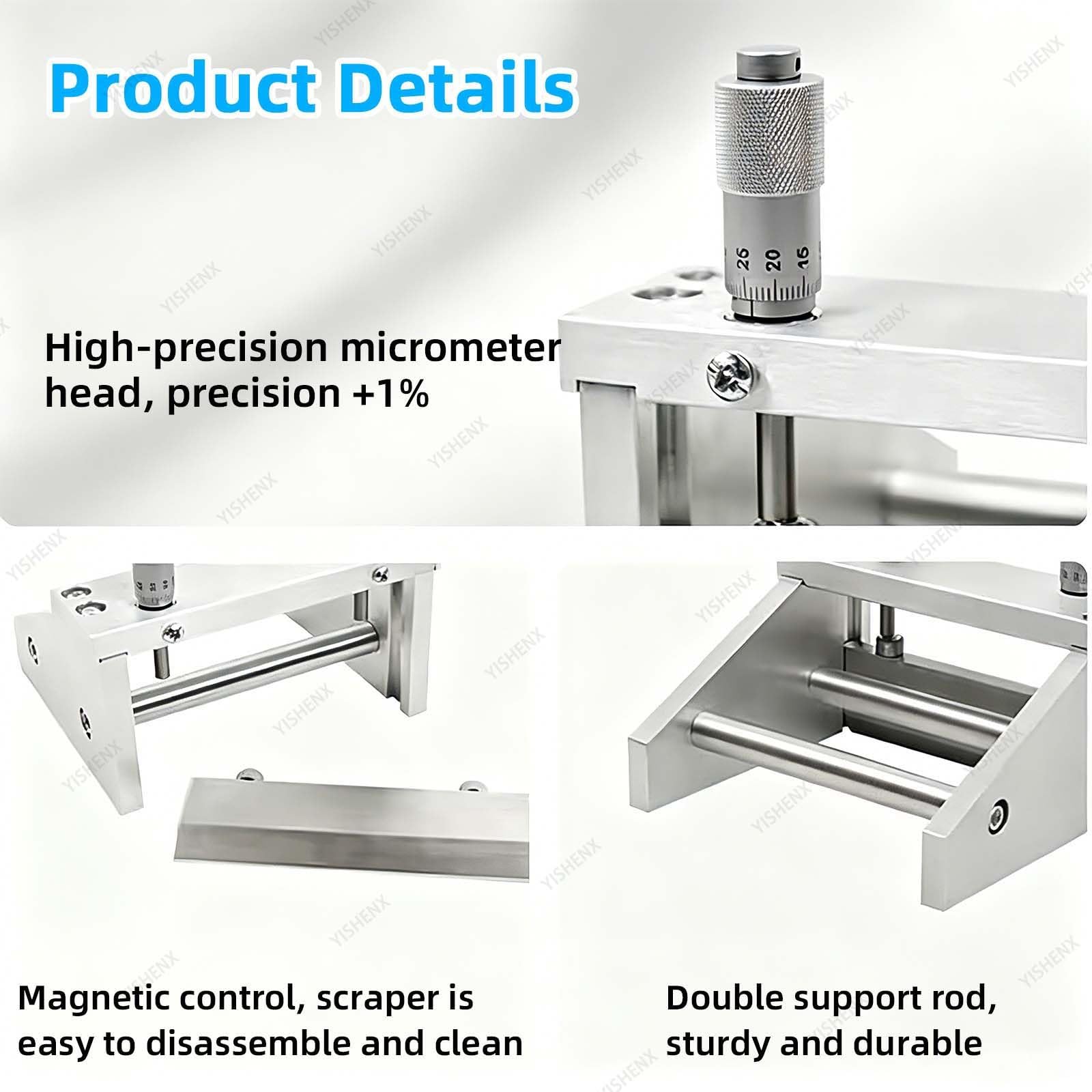 Aplicador De Recubrimiento De Película Para Laboratorio, Raspador Profesional, Diseño Magnético, Ajustable De 0 a 3500 μm, Precisión De ±10 μm, Para Recubrimiento De Placas De Vidrio Y Metal(250mm)