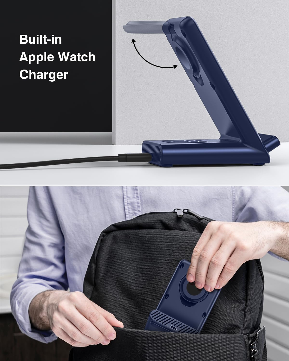 Estación de carga inalámbrica, soporte de carga 3 en 1 hecho para Apple Watch Ultra 10 9 8 7 6 SE 5 4 3, cargador inalámbrico rápido hecho para iPhone 16/15/14/13/12/11/X, para AirPods Pro (con