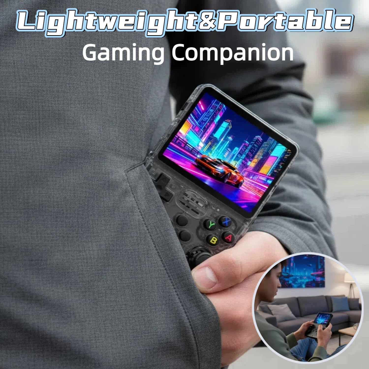 R36S Retro Handheld Game Console,3.5" IPS Screen Retro Gaming Console,Built-in 64G TF Card ,3500mAh Battery,Portable Gaming Player for Life-Transparent Black — view 7