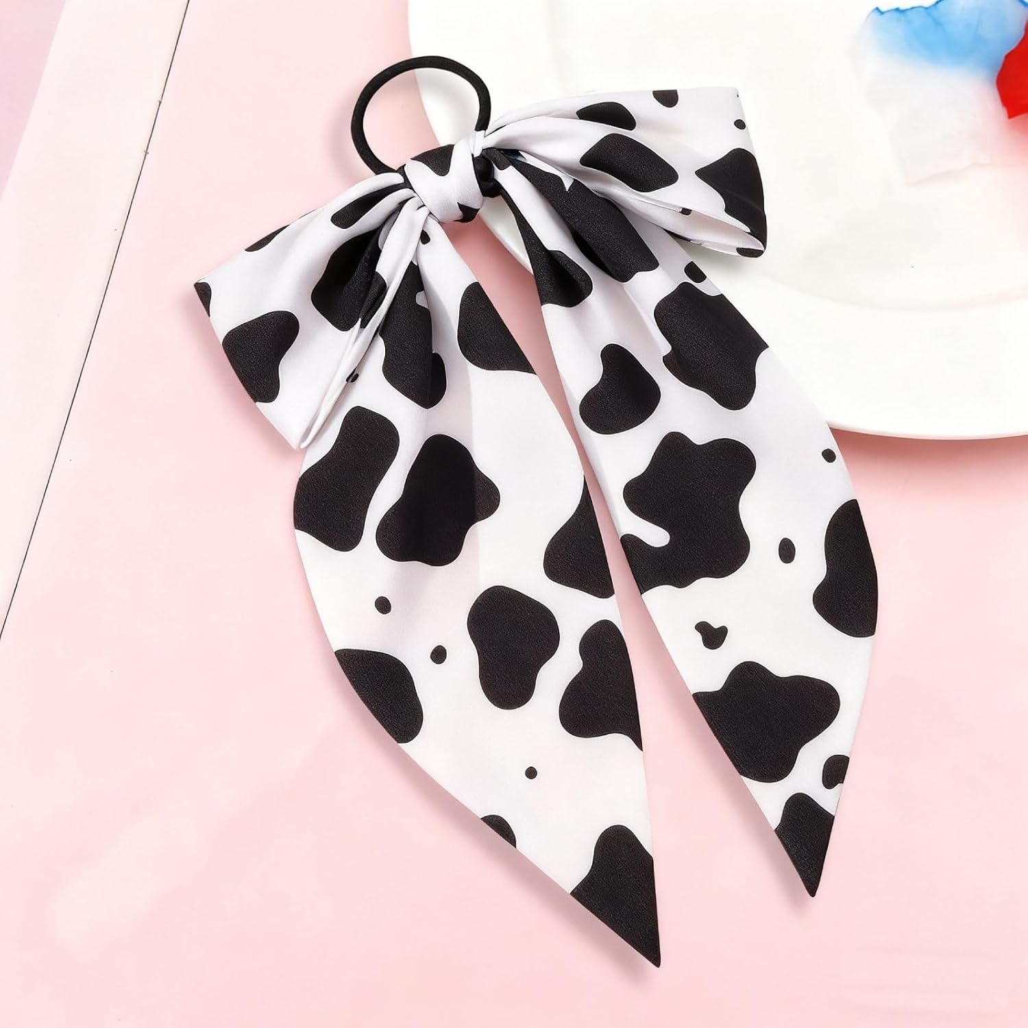2 Pcs Cow Print Hair Accessories, Cow Print Headband for Women, Bow Bowknot Scrunchie, Non-Slip Bowknot Elastic Headband Ropes for Curly Straight Thin Thick Fine Hair - Image 7