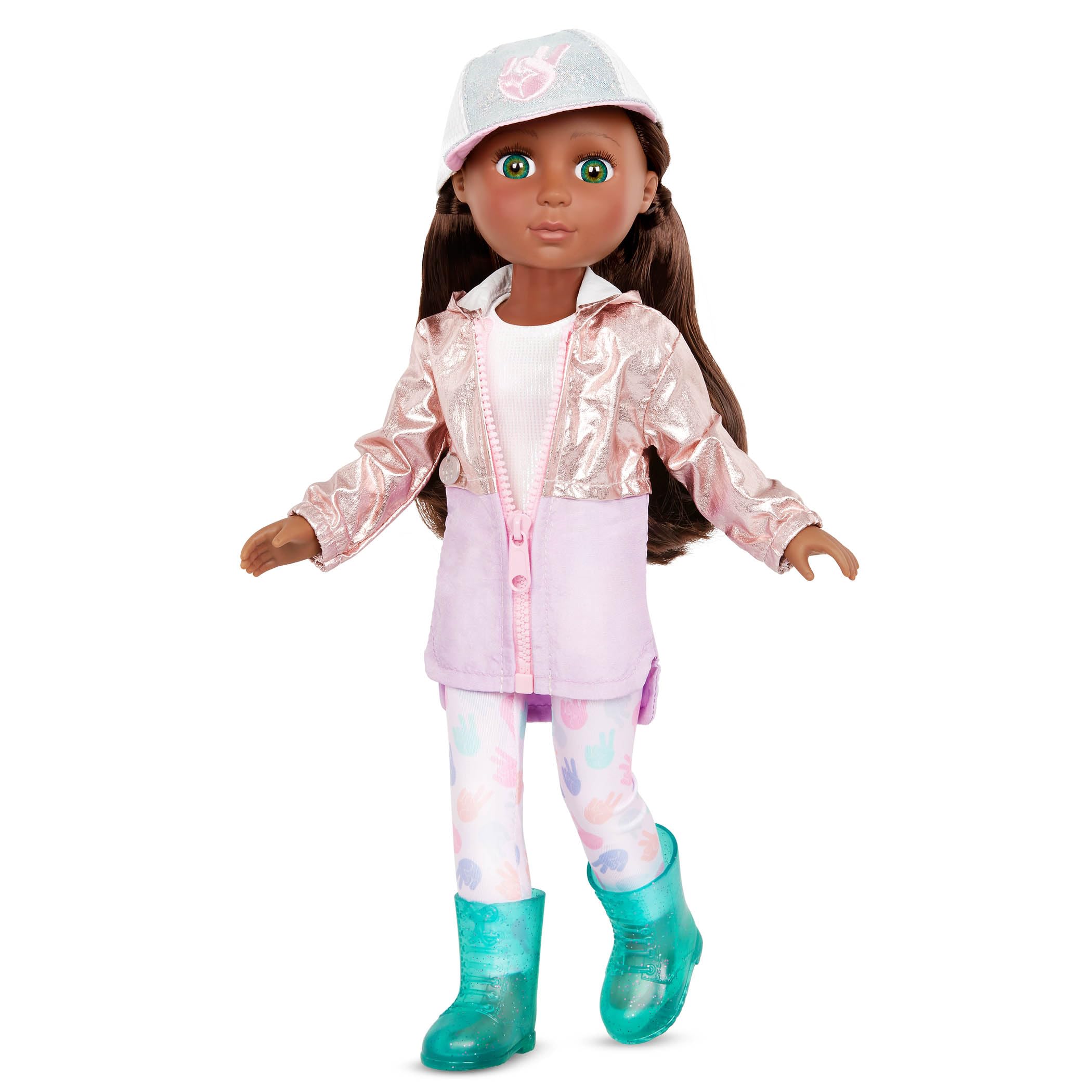 Glitter Girls Strój 14-calowe lalki - Shimmering Jacket & Ball Cap - buty przeciwdeszczowe, legginsy i topy - zabawki dla dzieci 3 lata + - pokój i miłość, jednokolorowy, GG50178Z, biały, kolorowy, s