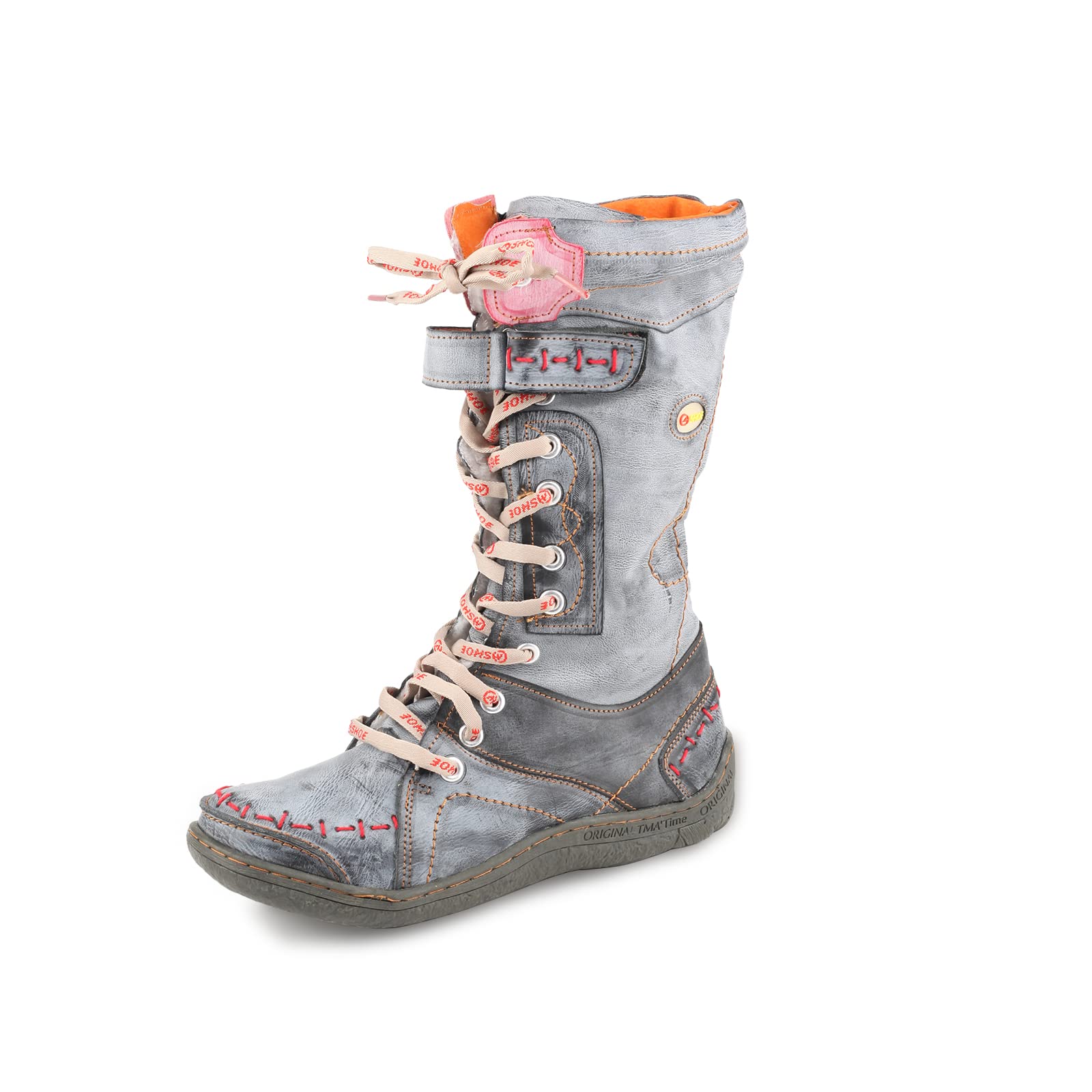 TMA EYES Botas de invierno para mujeres con suela plana, botas de nieve forradas de piel