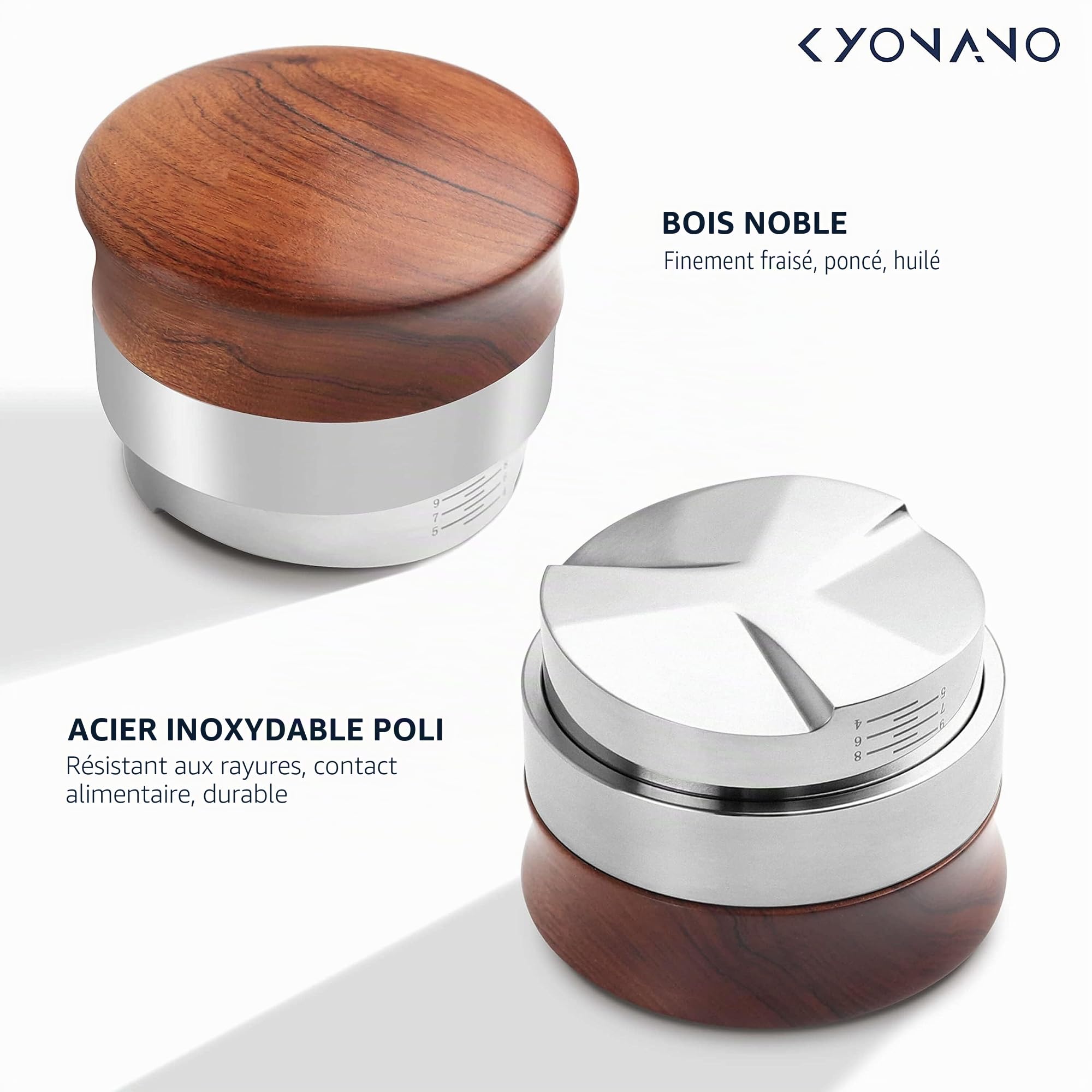 Distributeur 58 mm réglable en hauteur, distributeur de poudre de café en acier inoxydable de qualité supérieure et bois de poirier jaune outil de mise à niveau du café avec hauteur réglable 4-13 mm