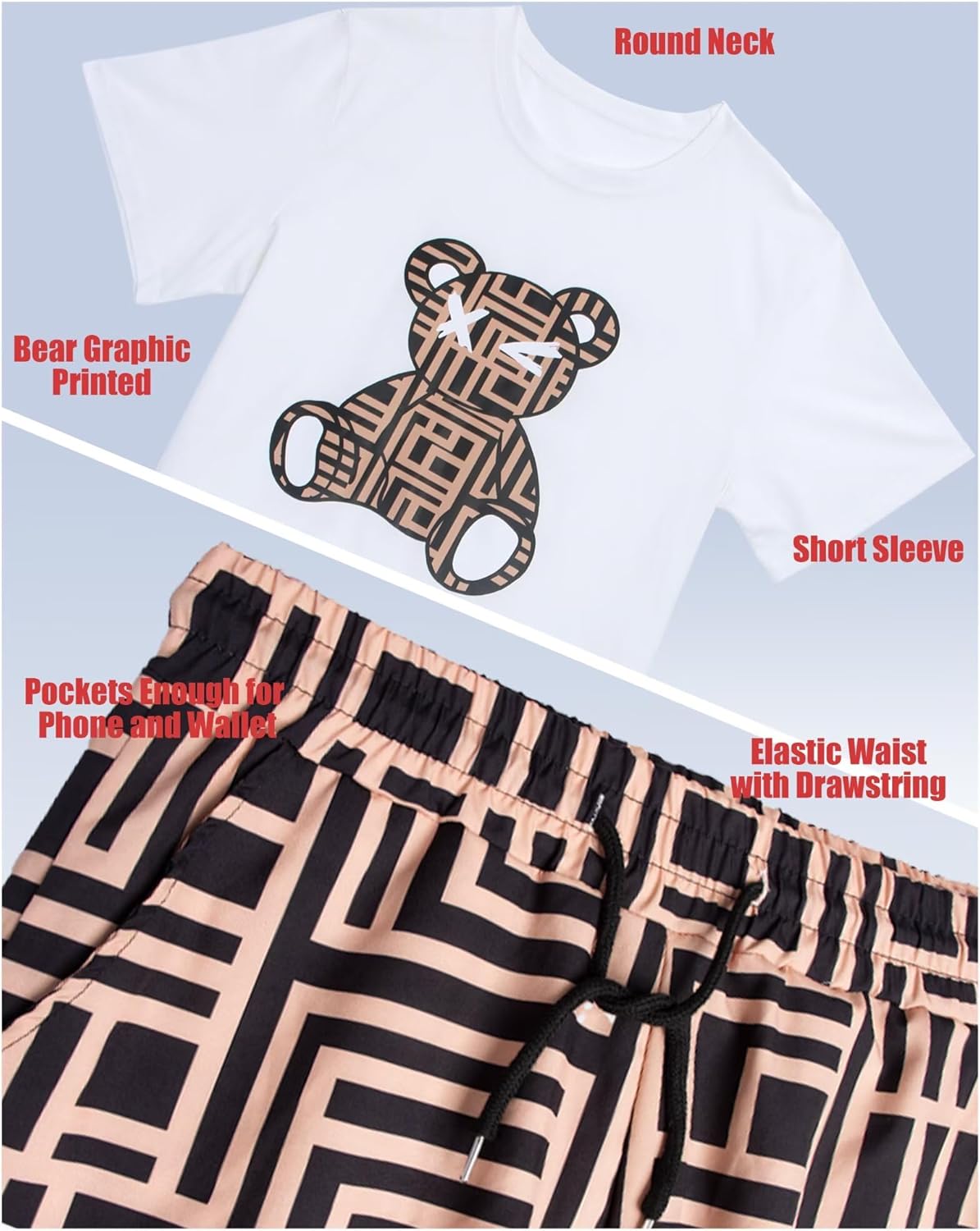 VahRuta Mens 2 Piece Summer Outfits Beach Vacation Outfit Hawaiian Coconut Printed Tee and shorts Set - Image 4