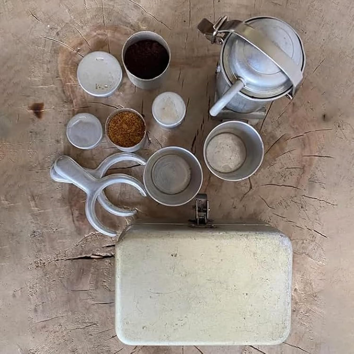 Kit per caffè espresso portatile vintage extra raro e da campeggio, set regalo per viaggi e avventure all'aria aperta
