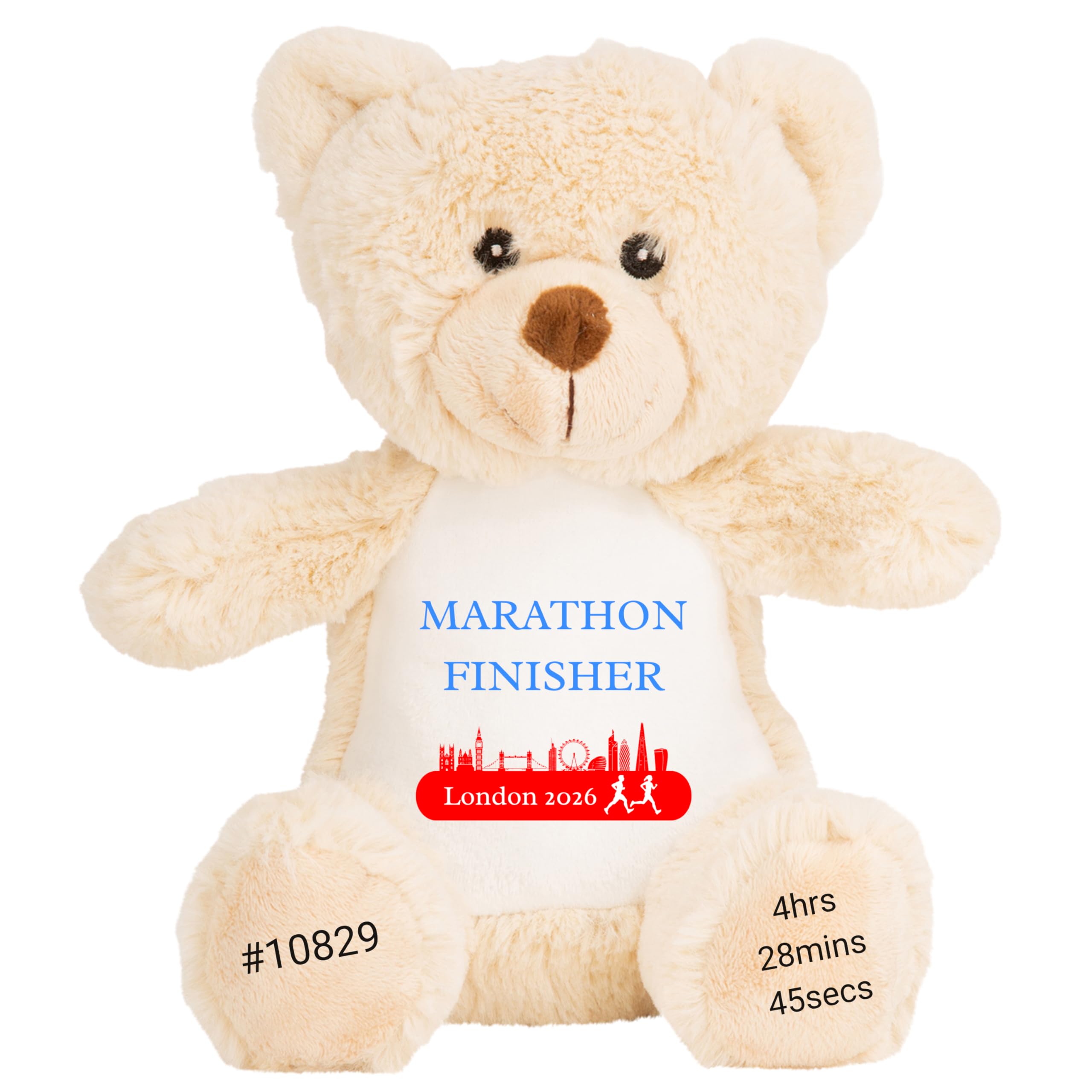 HotScamp Marathon Gift Cuddly Toy - Personalised London 2026 Teddy Marathon Finisher Customised Runner Running Finish Medal Congratulations Well Done Run Soft Cuddly Plushie - Brown Teddy