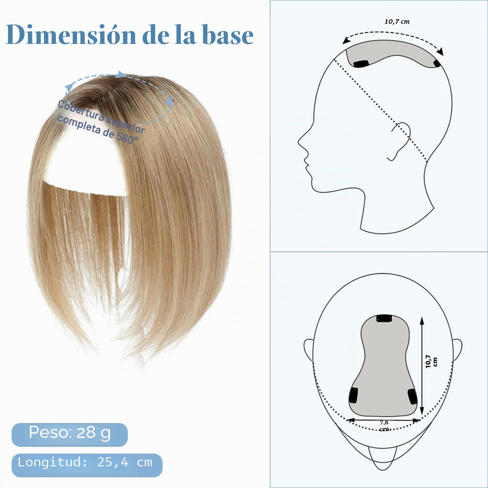 Toppers para el cabello humano para mujer, toupets ligeros para mujeres, 100 % atados a mano, clip en postizo para cabello fino, parte superior de la cabeza, mullido, liso, sin flequillo (4T10/16#)