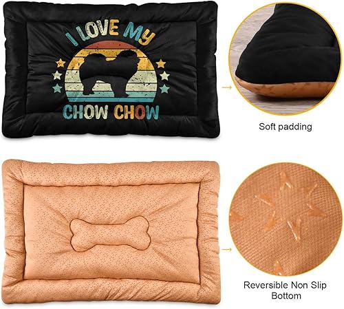 Miniatura 2 de Chow Pattern Warm Dog Crate Bed Mat, Soft Pet Sleeping Mat Dog Bed for Crate Suitable for Small Dogs Cats, Machine Washable Dog Mattress, Anti-Slip