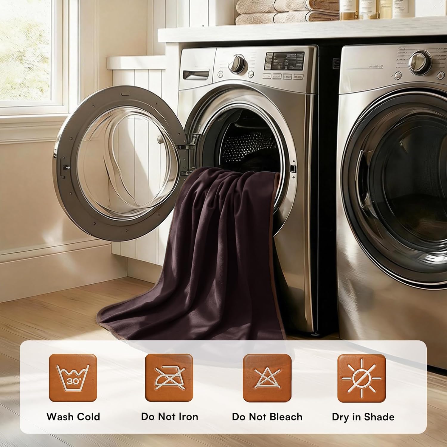 Luciphia 100% Waterproof Blanket for Adults or Large Dogs, Soft Polar Fleece Pet Throw Blankets for Bed Couch Protector Washable, Reversible Leakproof Furniture Protection,Brown Cream,85x57 inch