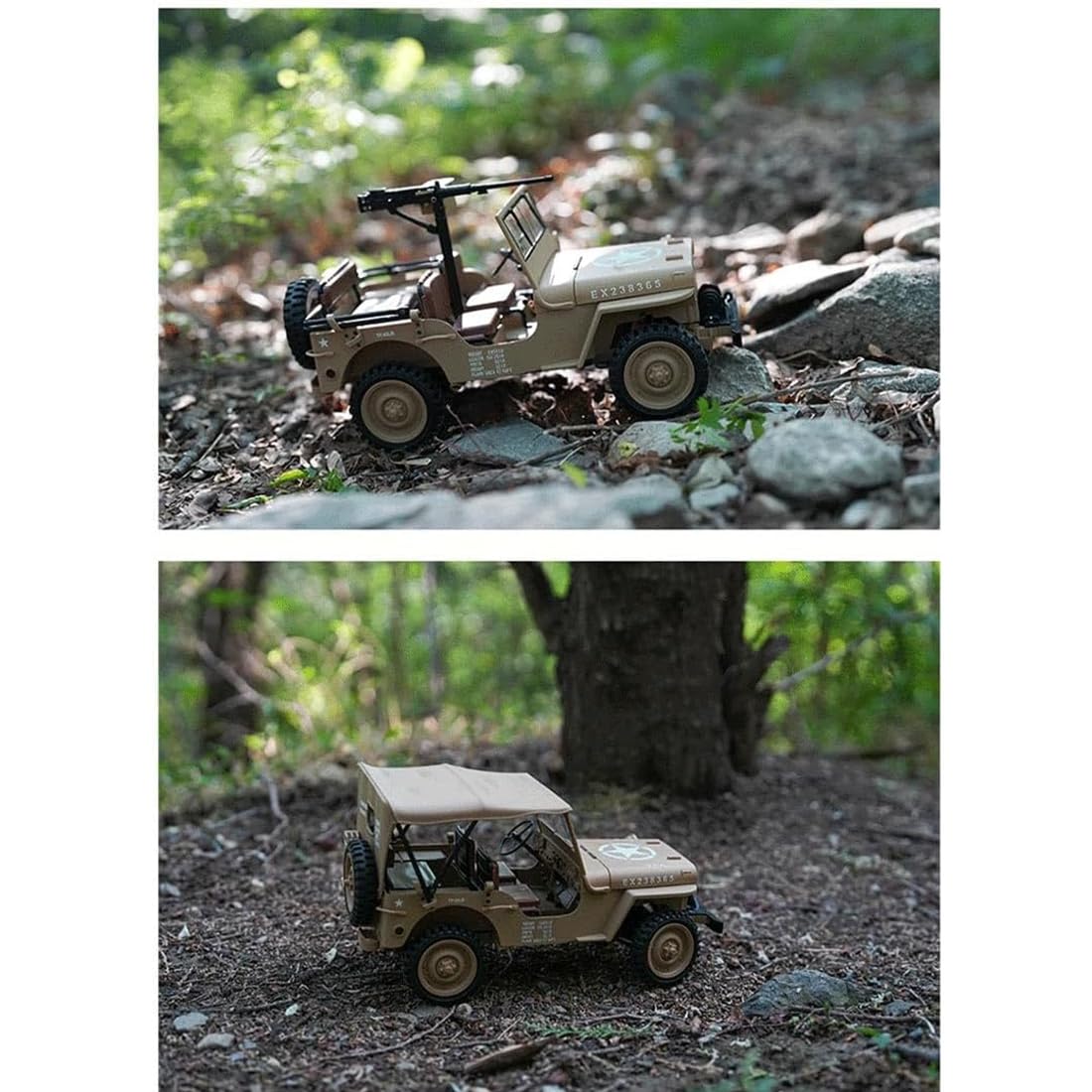 HG4-58 1:14 Militär-Jeep aus Metall, 2.4G 4WD Off-Road RC Truck with 2-Speed Gear, Multi-Function Protection & Adventure Accessories Kit, realistische Willys-Kletterauto-Nachbildung für Erwachsene