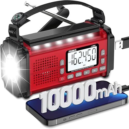 Miniatura 8 de PRUNUS J-924 - Radio de manivela de 10000 mAh/37000 mWh, radio de emergencia con pilas AAA, radio solar de emergencia, radio meteorológica NOAA