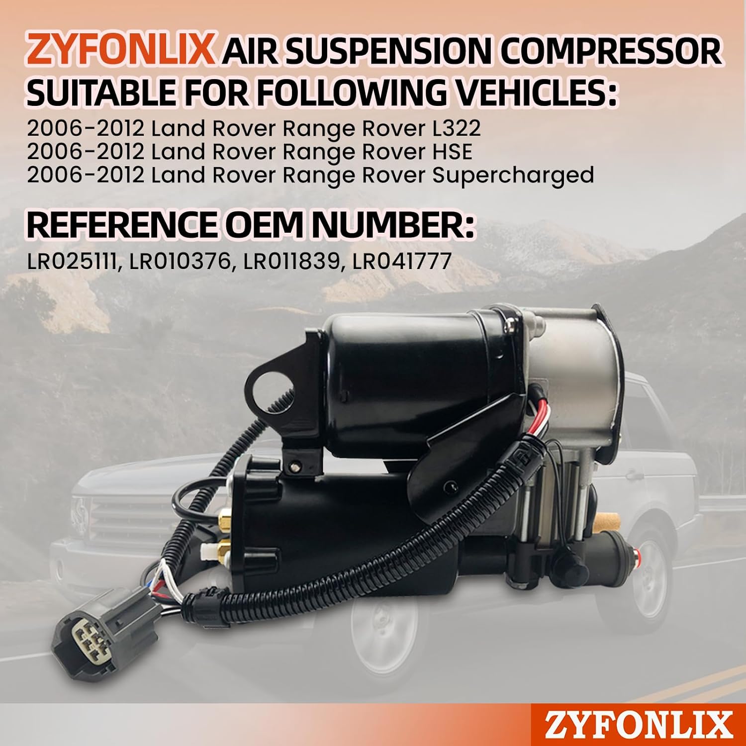 Air Suspension Compressor Compatible with 2006-2012 Range Rover L322 Hitachi Type Land Rover Range Rover HSE and Supercharged OEM Number LR025111, LR010376, LR011839, LR041777
