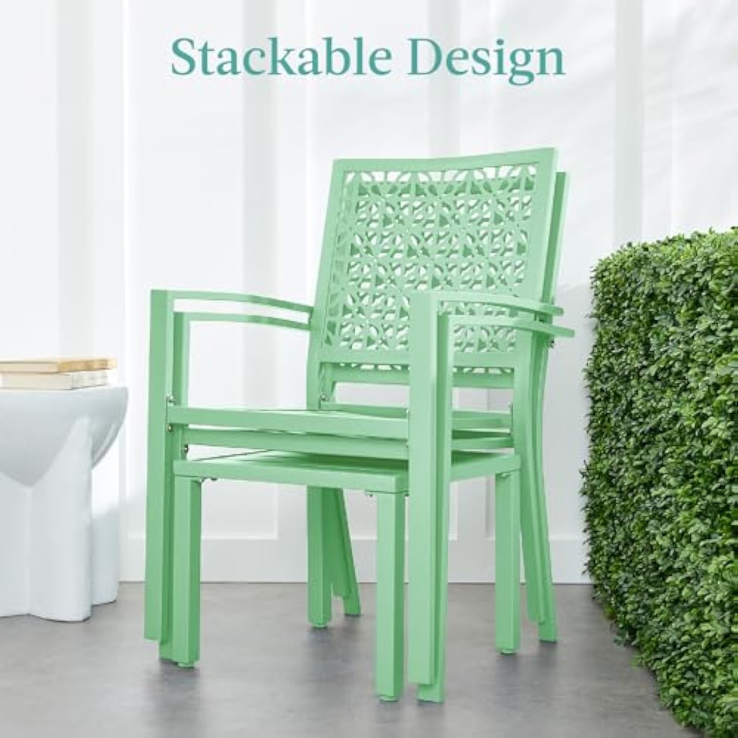 Zstar - Juego de 3 piezas, color verde, mesa y 2 sillas plegables de hierro