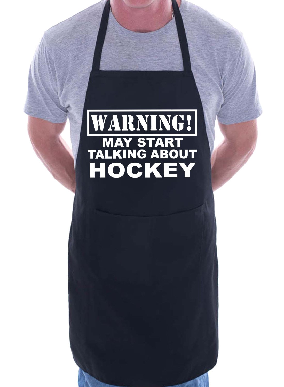 Print4U Warning May Talk About Hockey Funny BBQ Novelty Cooking Apron Black