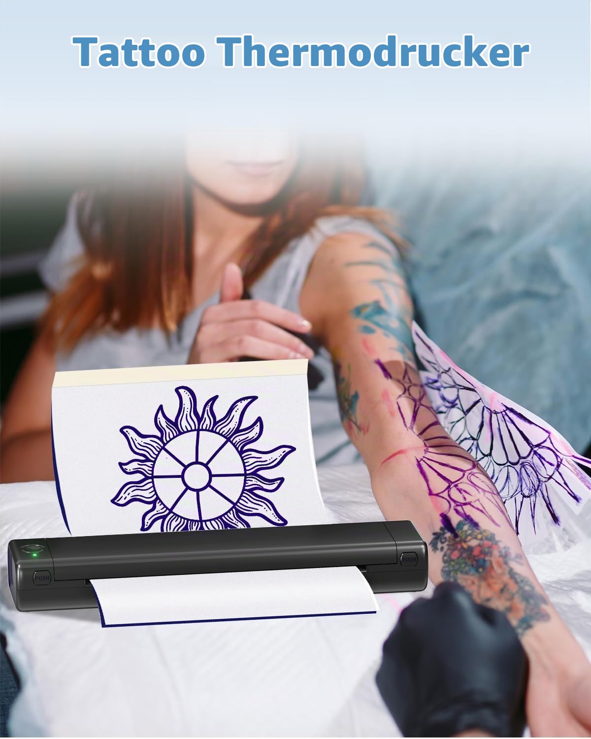 COLORWING A4 Mobile Drucker,Thermodrucker mit Bluetooth,Tragbarer Drucker für Handy und Tattoo,Unterstützt A4 Thermopapier und Tattoopapier,Kompatibel mit Android iOS Mac