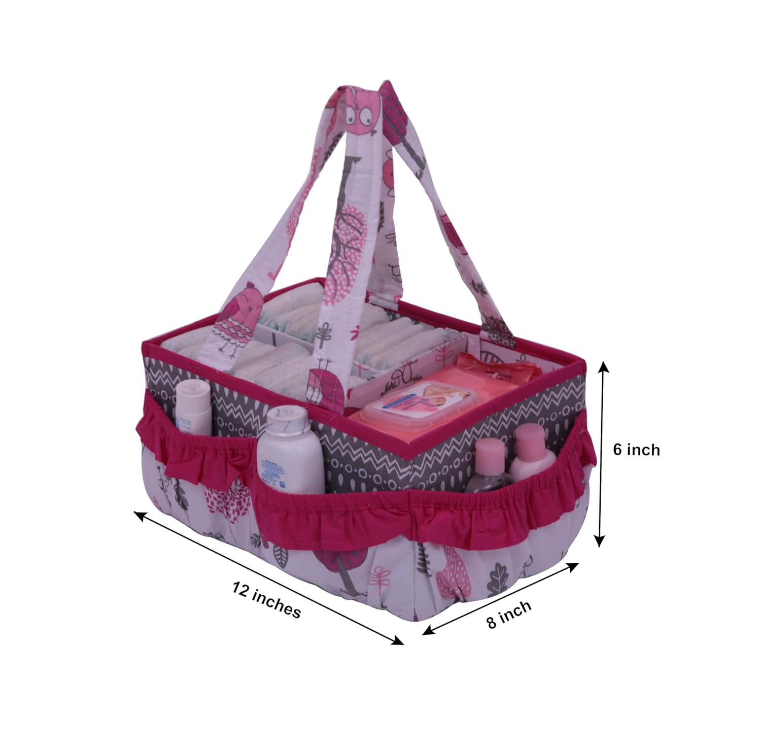 Bacati Owls Girls Cotton Nursery Storage Caddy, Pink/Grey