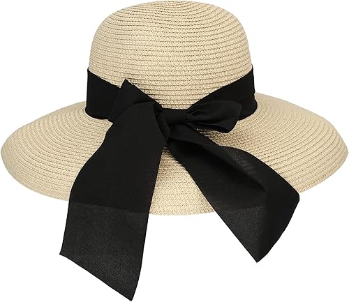 Surblue Sombrero de verano de paja para mujer, sombrero de sol flexible de ala ancha para playa