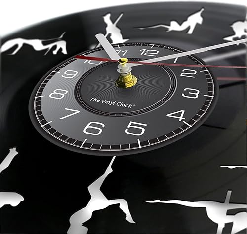 Miniatura 5 de Reloj de pared de 11.8 in con movimiento bailarín, registro de gramófono, reloj de pared, silencioso, negro, decoración colgante para el estado de