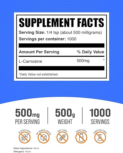 Miniatura 7 de BulkSupplements com L-Carnosine - Suplemento vegetariano para ojos en polvo - Suplemento vegetariano 50 gramos - 18 oz
