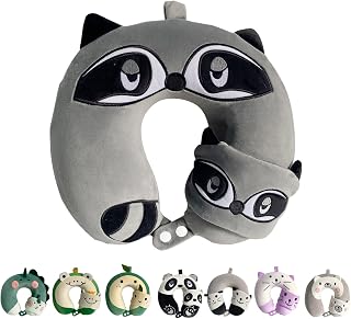 Kids Travel Pillow,Travel Neck Pillow for Kids,Memory Foam Neck Support U-Shaped Animal Pillows with Cute Sleep Mask Lightweight Traveling Pillow for Airplane, Car, Train, Bus and Home Use