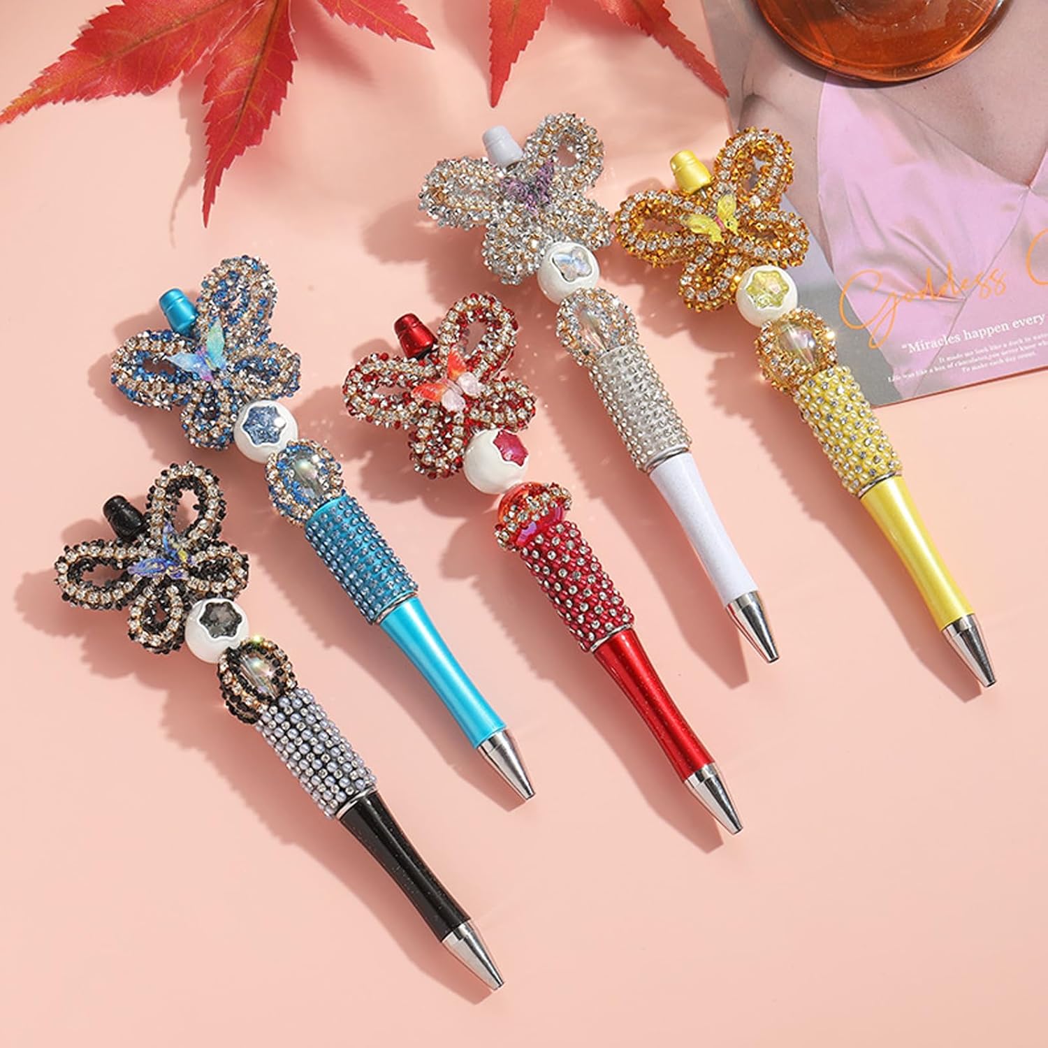 6Pcs Butterfly Shape Focal Beads for Pens Colorful Butterfly Rhinestone Fancy Spacer Beads for DIY Craft Beadable Pens Keychains Bracelet Necklace Earrings - Image 5