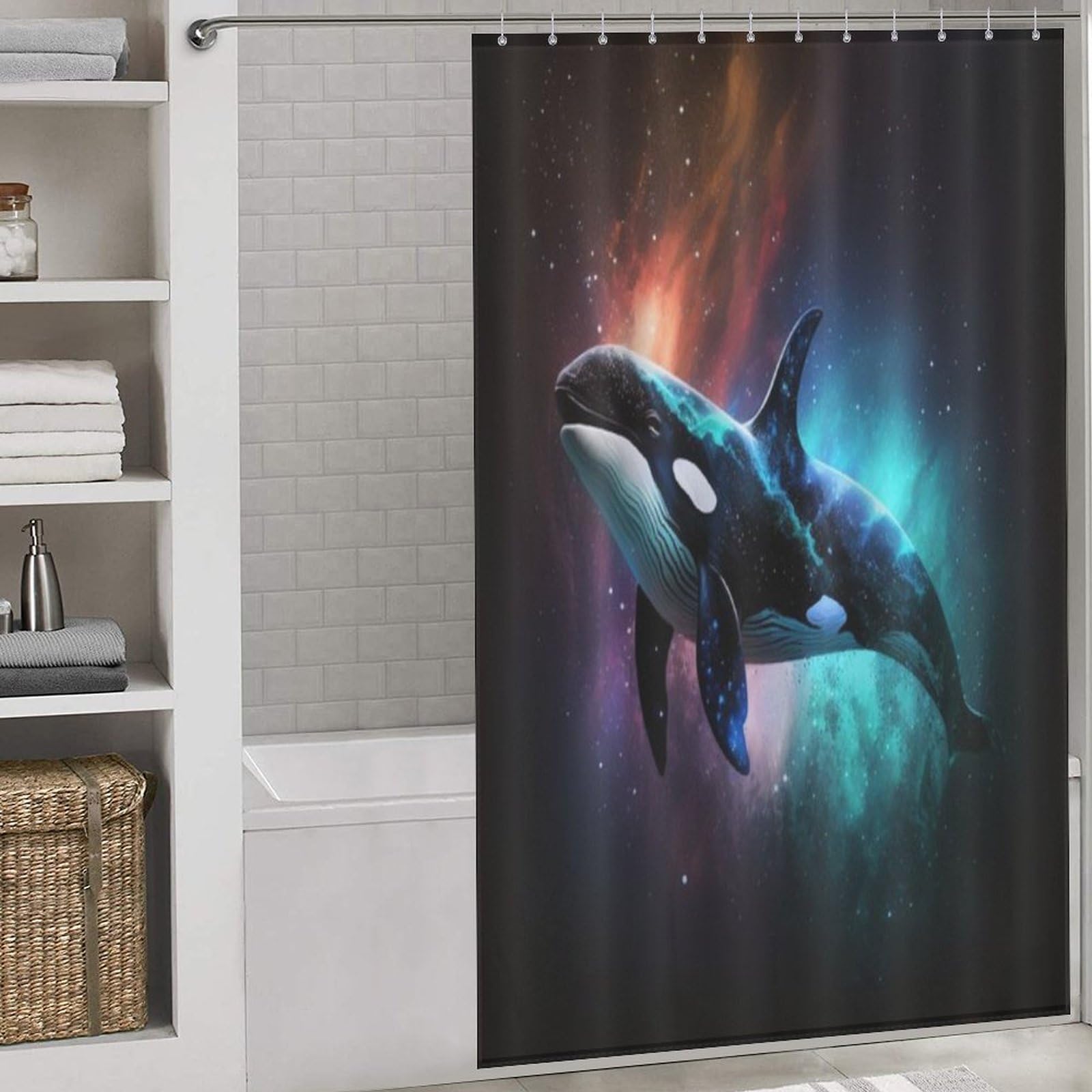Rideau de douche baleine en polyester imperméable lavable 140x183cm